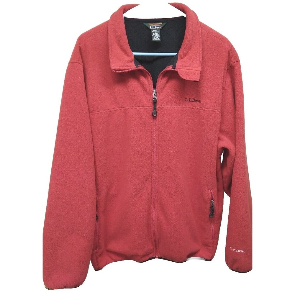 LL Bean Jacket Men's Large Red Polartec Fleece Lined Full Zip Pockets